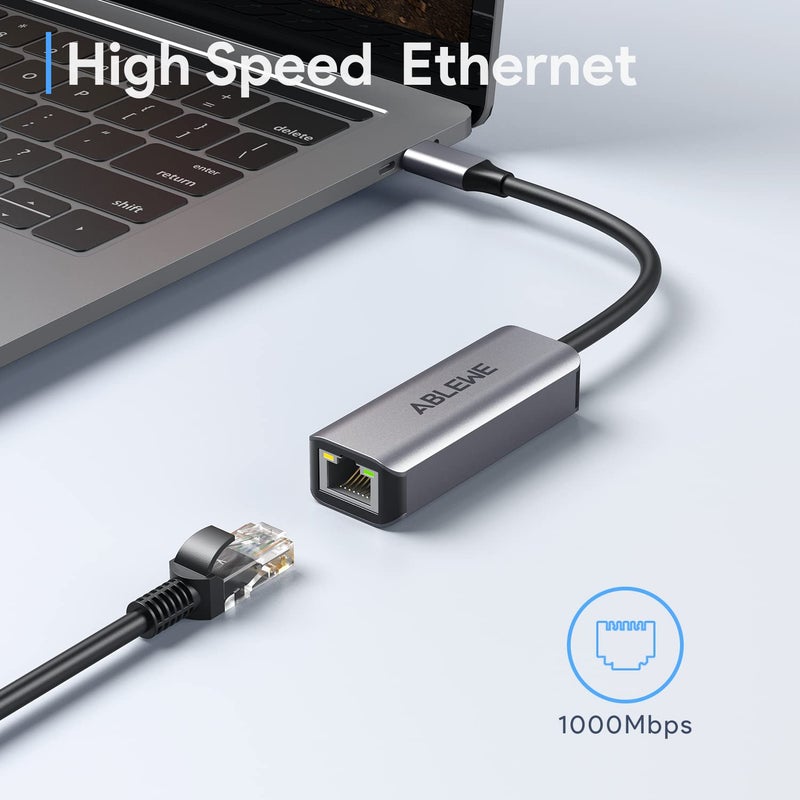 ABLEWE USB C to Ethernet Adapter, ABLEWE Type-C to RJ45 Gigabit Ethernet Adapter, Thunderbolt 3/4 to RJ45 LAN Network Adapter Compatible for MacBook Pro/Air, iPhone 15/16/17 Pro/Max,iMac, iPad Pro, Dell XPS - Image 2